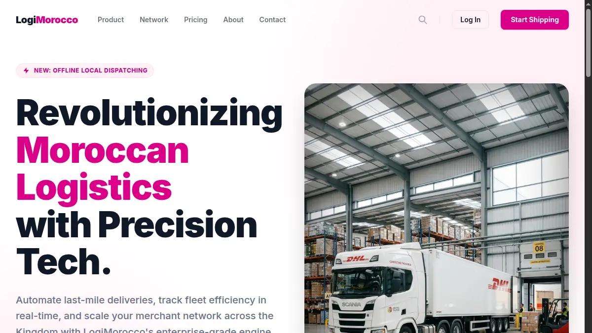 Screenshot of the LogisMorocco logistics platform landing page